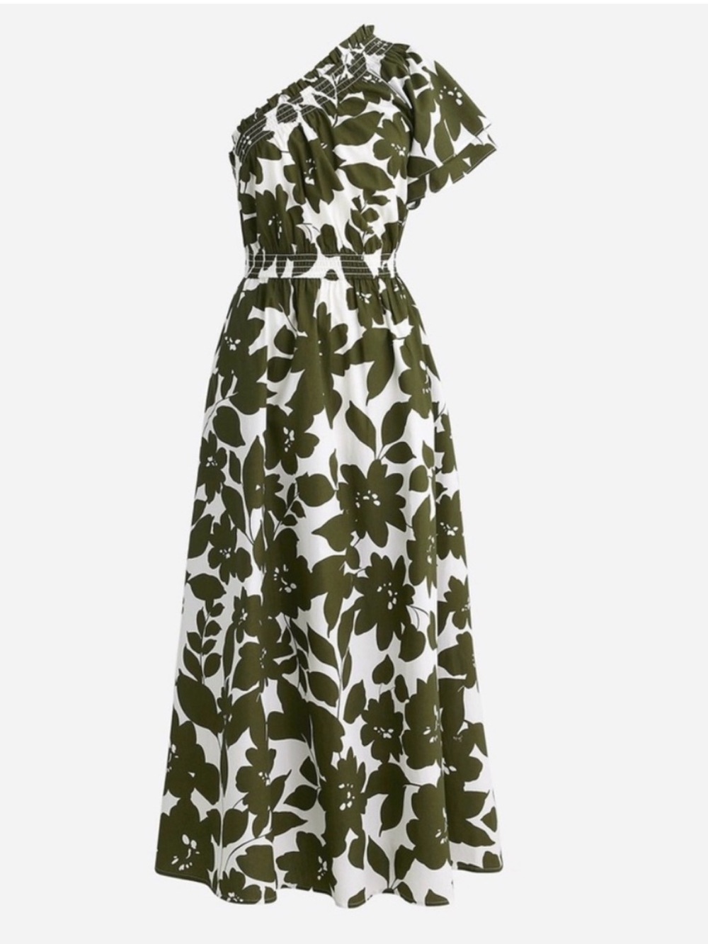 J. Crew Olive & White One-Shoulder Floral Maxi